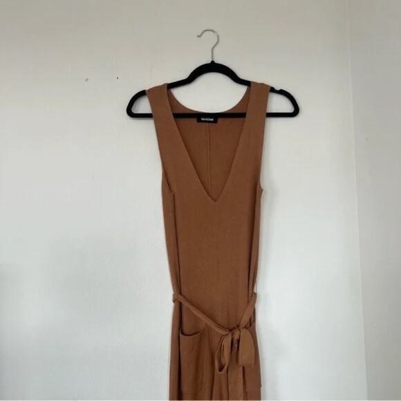 Naadam Silk Cashmere Ribbed Belted Jumpsuit in Dark Ginger - Picture 3 of 6